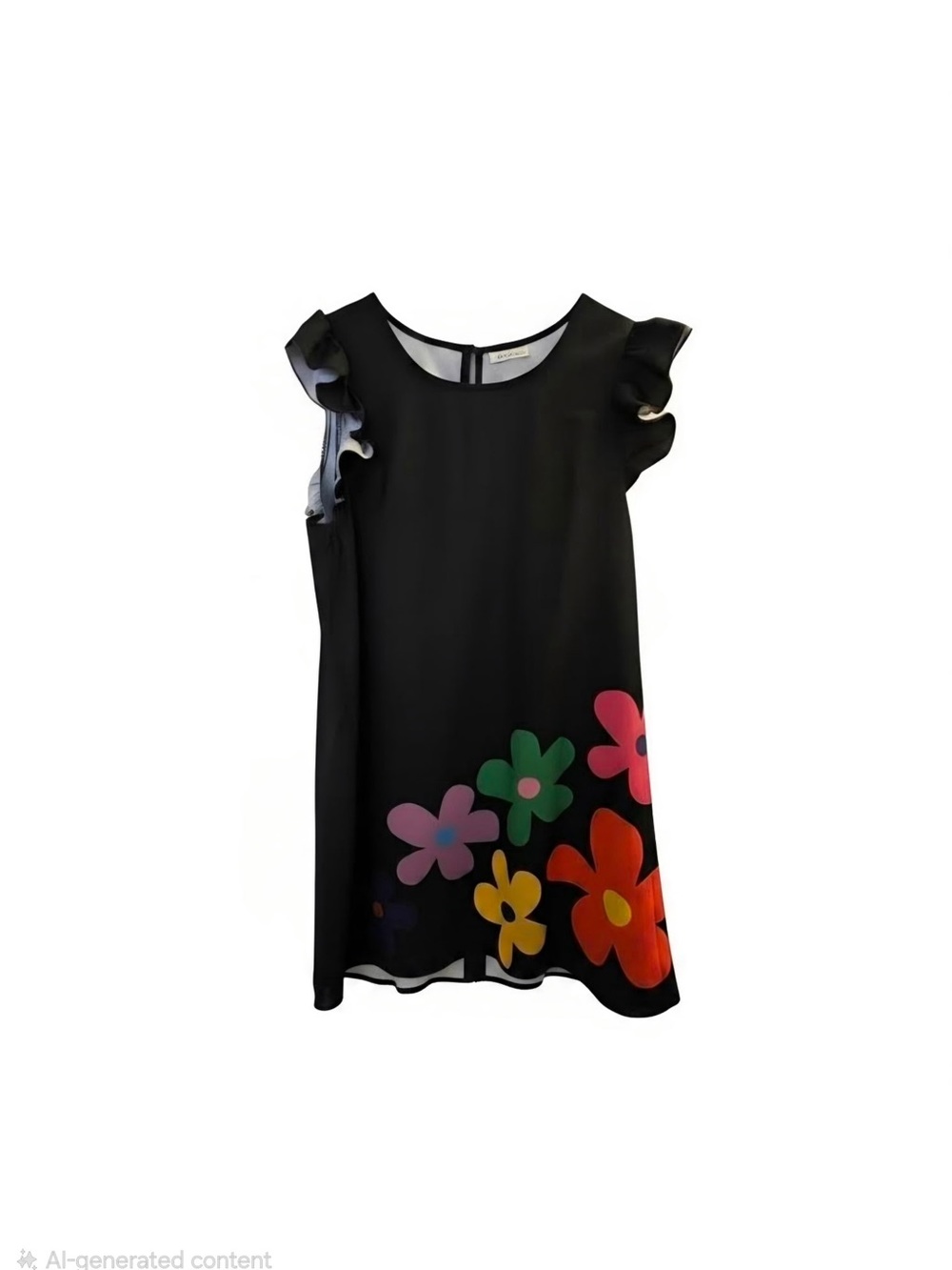 SHEIN Black Shift Dress with Bright Floral Hem